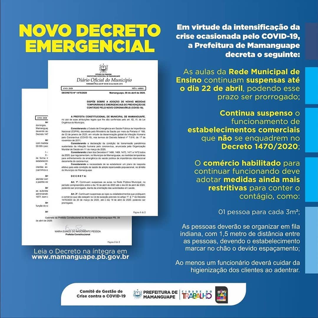Novo Decreto Emergencial intensifica medidas de combate ao Coronavírus