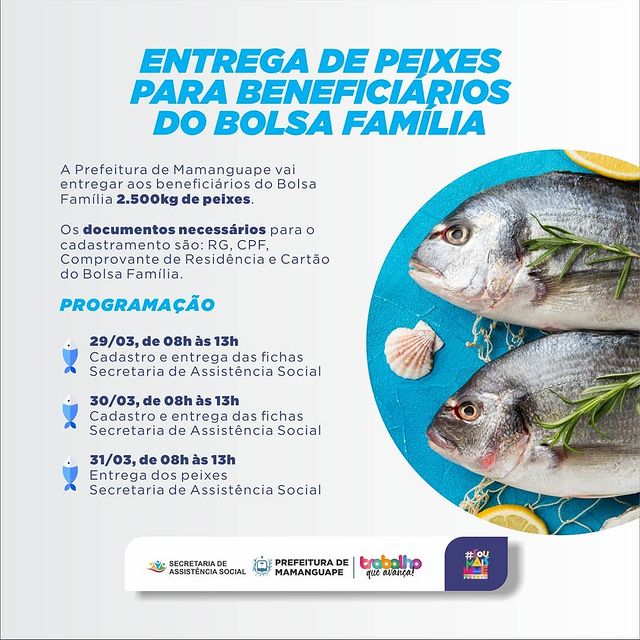 Prefeitura de Mamanguape vai entregar peixes para beneficiários do bolsa