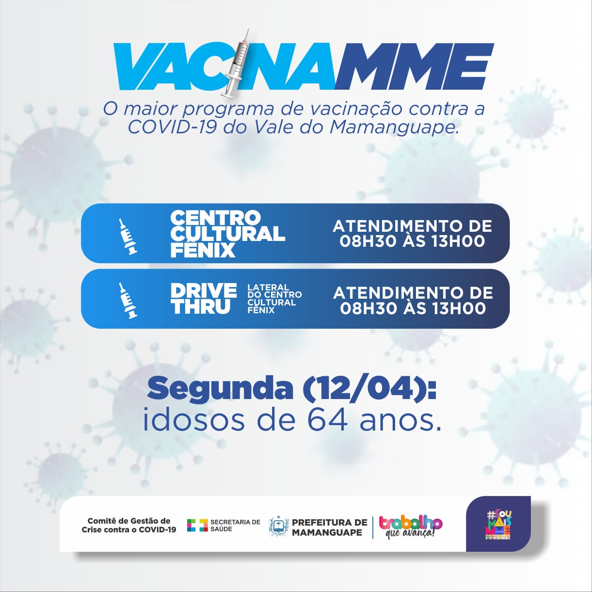 A Prefeitura de Mamanguape segue com o cronograma da vacinação contra a COVID-19