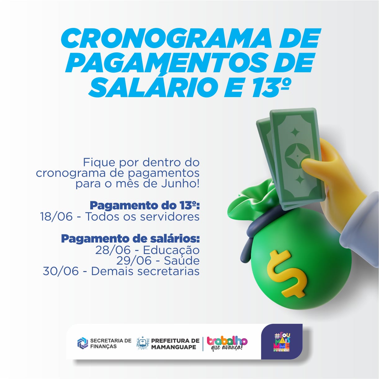 Prefeitura de Mamanguape divulga cronograma de pagamento; 13º será pago sexta-feira (18)