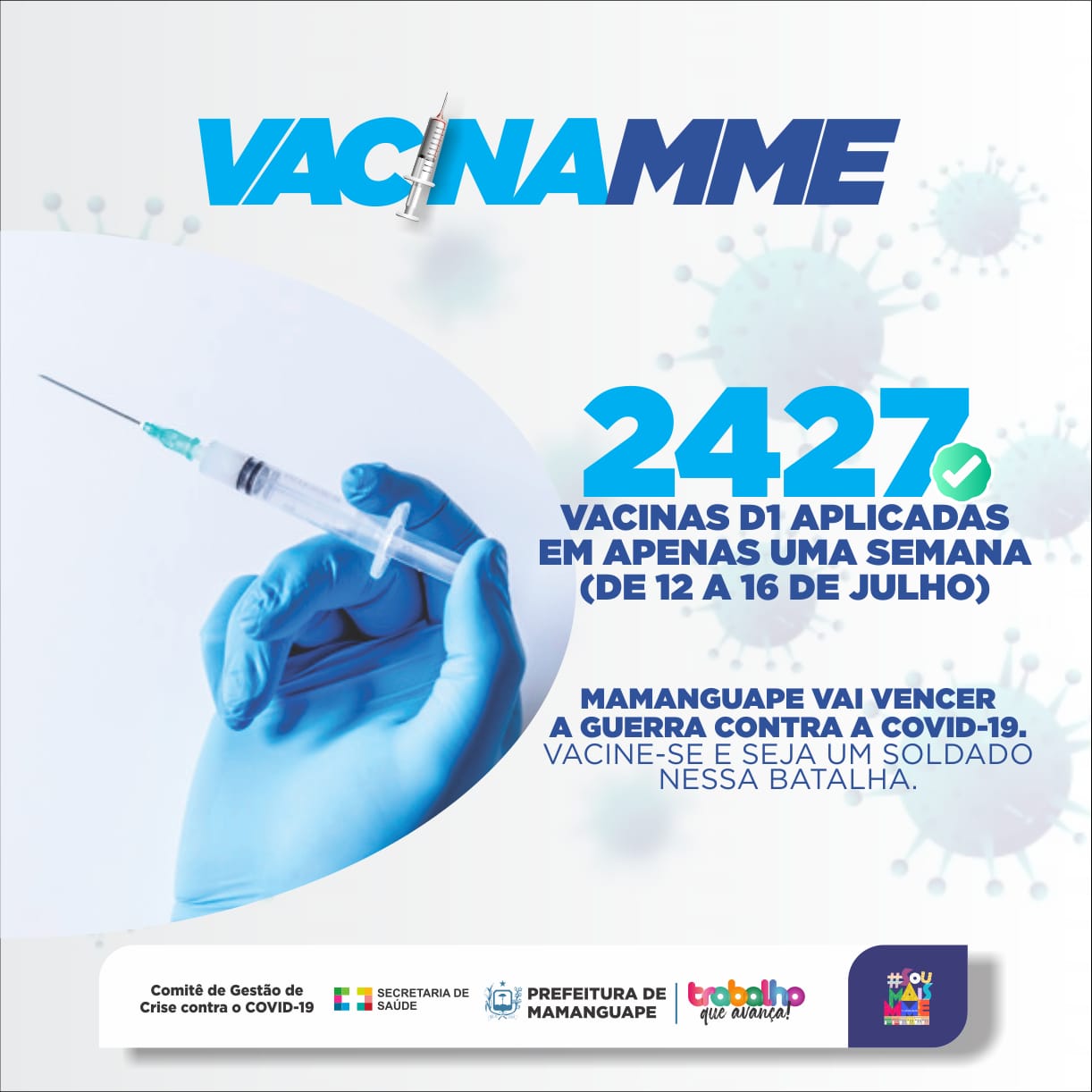 Mamanguape aplica 2.427 doses em uma semana e avança na vacinação contra a COVID-19
