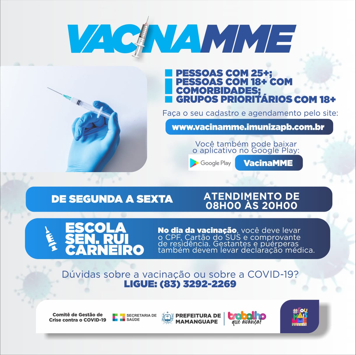 Mamanguape vacina 25+ e reforça uso de site e app para cadastro