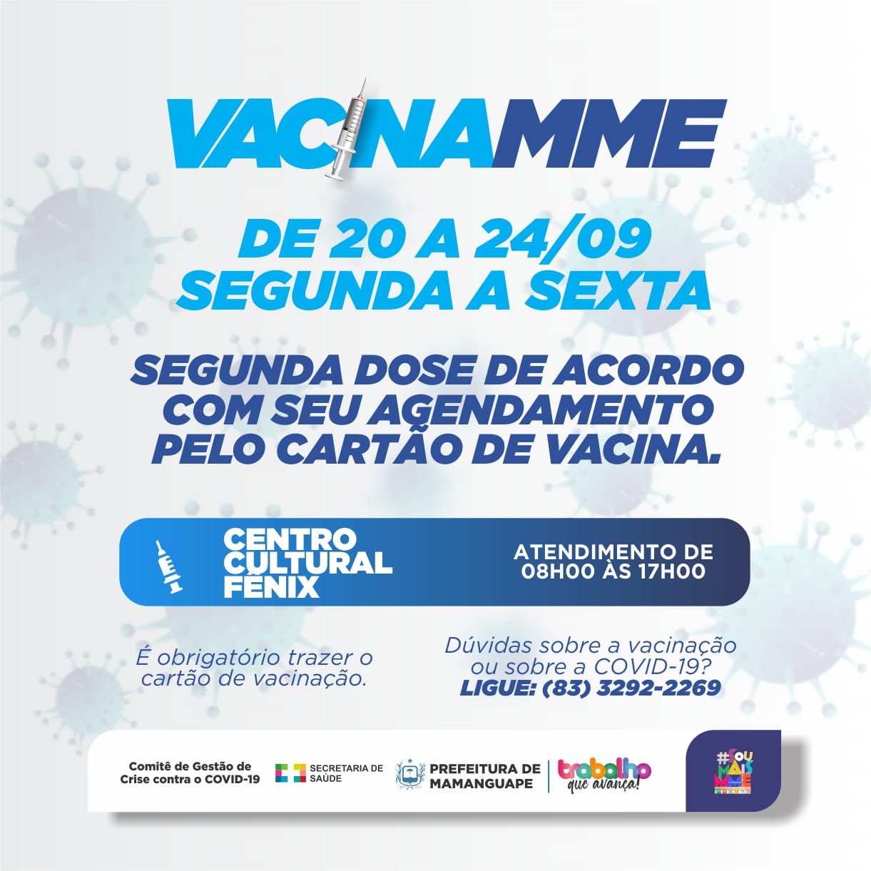 Secretaria de Saúde de Mamanguape estende horário para aplicação da segunda dose contra a COVID-19