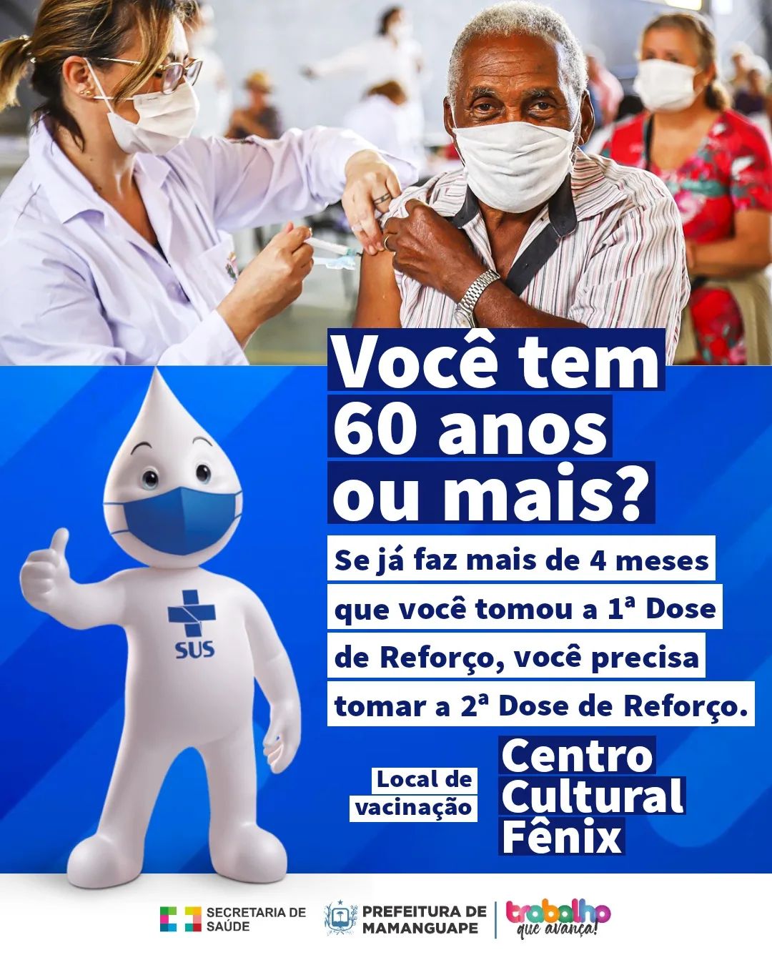 Mamanguape inicia aplicação da 2ª dose de reforço (D4) para pessoas com 60+