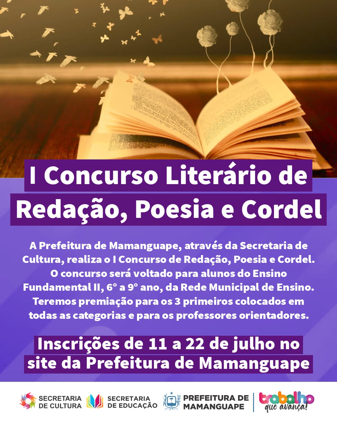 Cultura: Prefeitura de Mamanguape realiza o 1º Concurso Cultural Literário