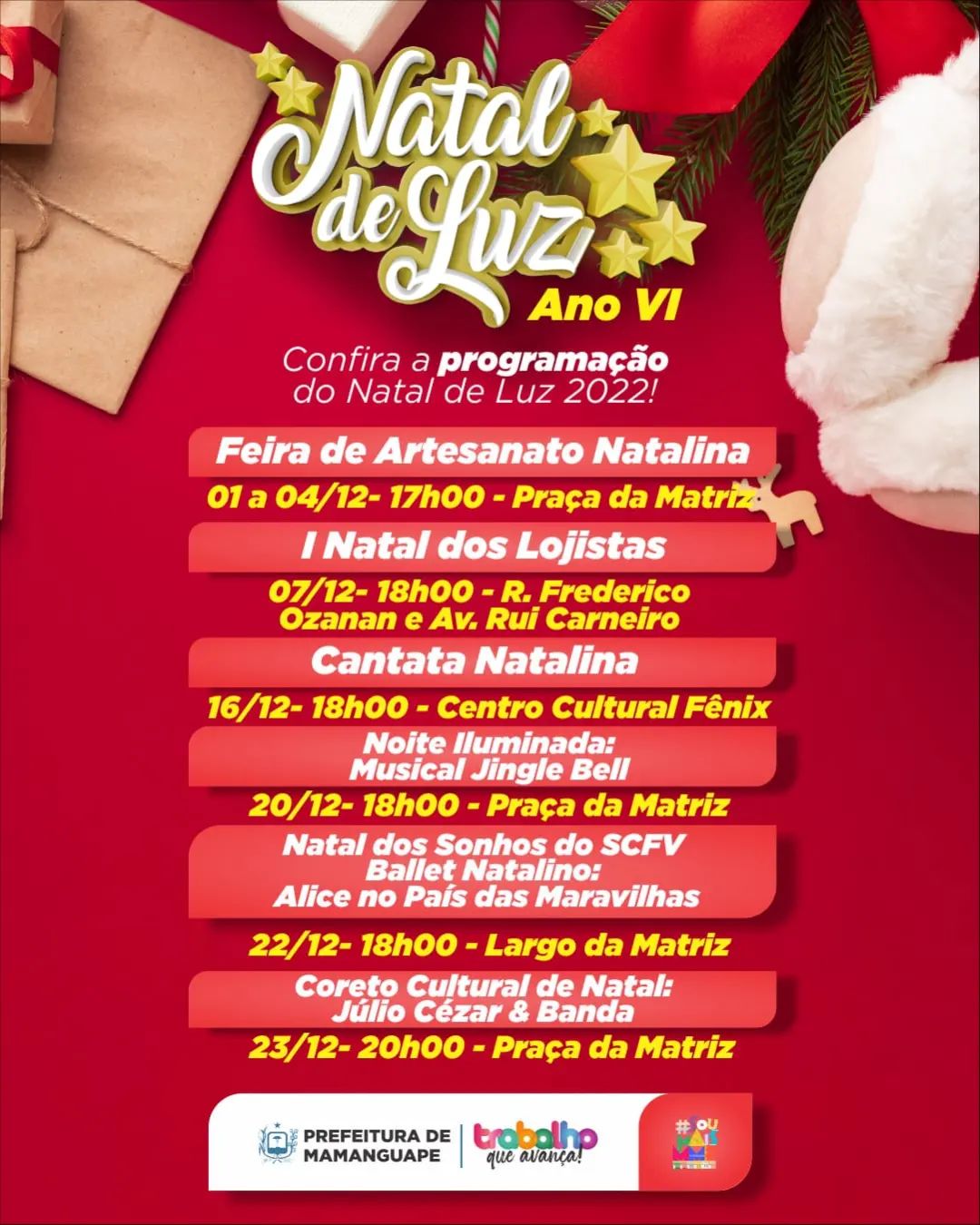 Prefeitura de Mamanguape divulga programação do ‘Natal de Luz – Ano VI’