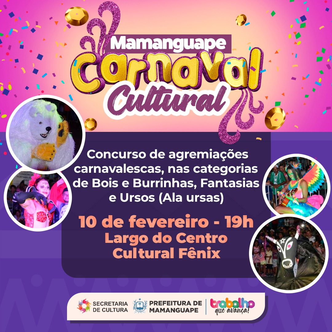 Carnaval Cultural de Mamanguape será nesta sexta-feira e terá concurso de Bois e Burrinhas, Fantasias e Ursos