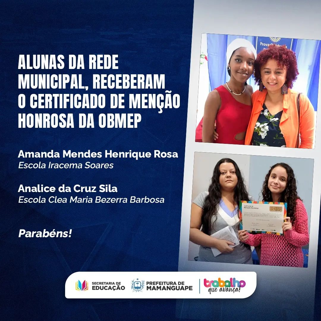 Alunas da Rede Municipal de Ensino Recebem Certificado de Honrosa da OBMEP