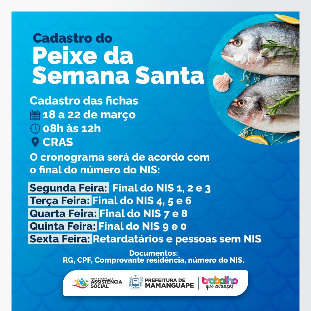 Prefeitura de Mamanguape realiza cadastro para distribuição do peixe da Semana Santa