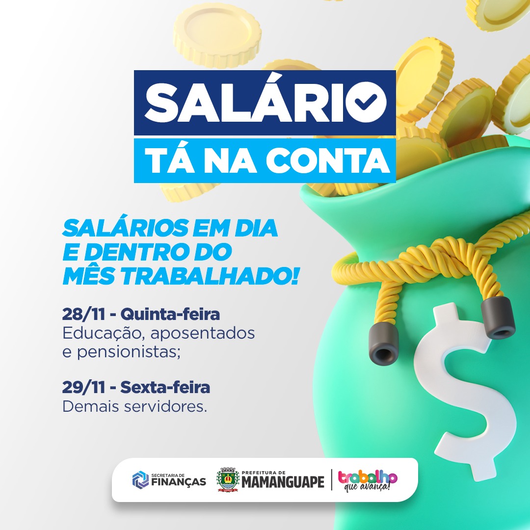 Prefeitura de Mamanguape anuncia pagamento da Folha Salarial de Novembro