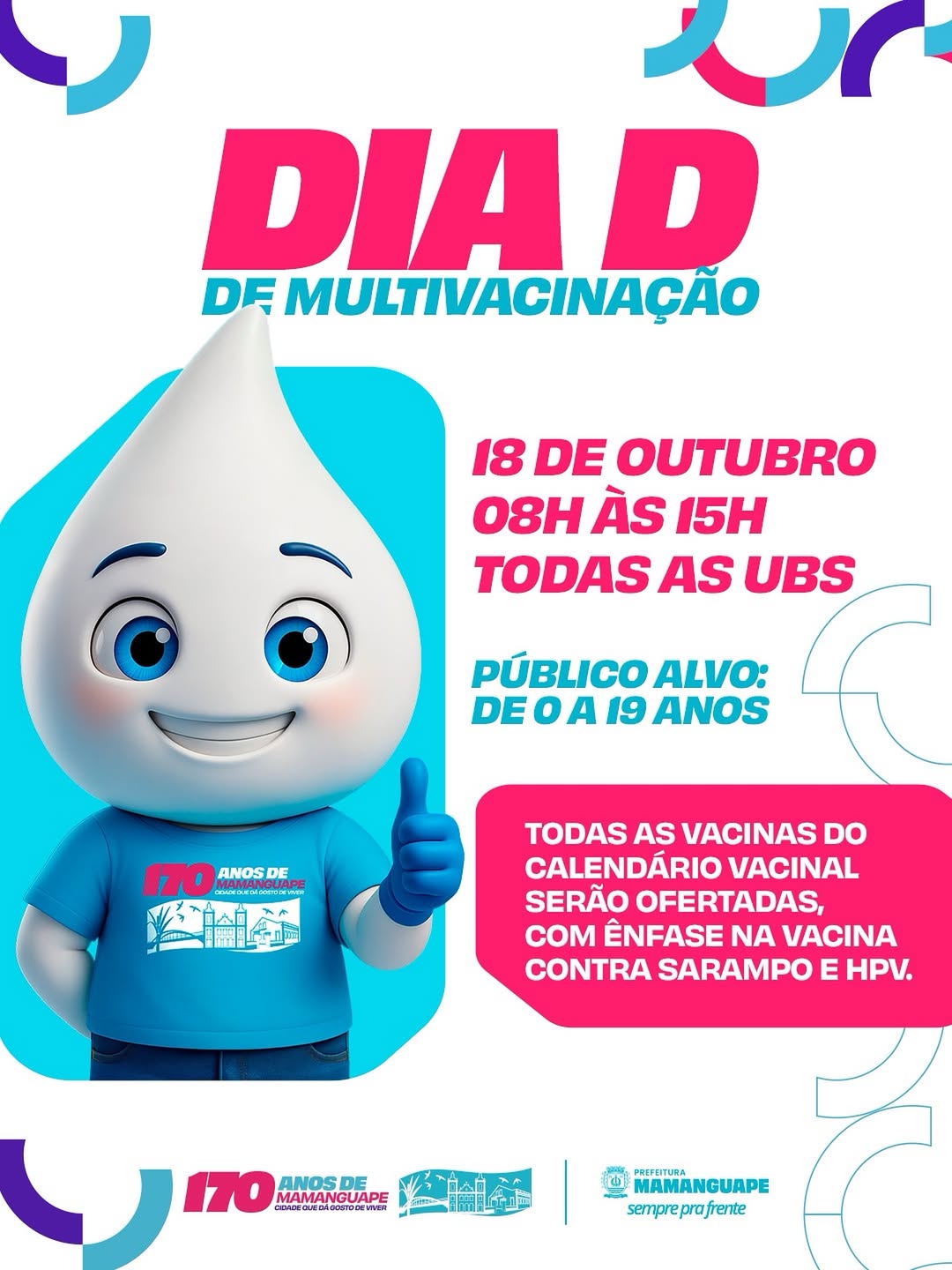 Prefeitura de Mamanguape realiza Dia D de Multivacinação neste sábado (18); com foco no combate ao HPV e ao sarampo